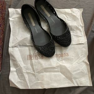 Melissa Campana Zig Zag Jelly Flats Black Glitter Size 7